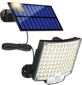 Lumină solară MPJ pentru exterior, 106 LED-uri pentru exterior cu senzor de mișcare, impermeabilă IP65, unghi de iluminare 120°, lampă solară de peret