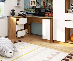 Masă PC de colț Bevin (Stejar craft + Alb) (S). 1070975