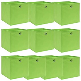 Cutii depozitare, 10 buc., verde, 32x32x32 cm, textil 10, Verde fara capace, 1, 1
