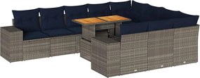 vidaXL Set canapele de grădină cu perne, 11 piese, gri, poliratan