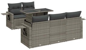 3326411 vidaXL Set mobilier grădină cu perne, 6 piese, gri, poliratan