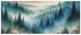 Tablou - Peisaj forestier cu ceață (120x50 cm)