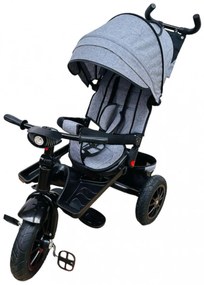 Tricicleta cu pozitie de somn, muzica si lumini, 8 luni - 4 ani, Roti Cauciuc Plin Gri- TMR-47-gri