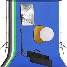 vidaXL Set studio foto cu lumini softbox, fundal și reflector