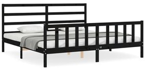3191925 vidaXL Cadru de pat cu tăblie, negru, 180x200 cm, lemn masiv