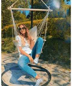 Scaun suspendabil, bumbac / lemn, alb, VINTO 2 NEW