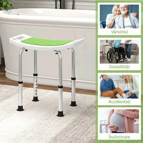 HOMCOM Taburet pentru Duș din Aluminiu și Plastic Antiderapant, Reglabil 6 Niveluri 39-52cm, Verde | Aosom Romania