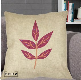 Perna Decorativa Ramura Botanica Mov, 40x40 cm, Crem, Husa Detasabila, Perna Inclusa, BEKZ®
