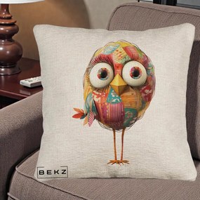 Perna Decorativa Pasare Patchwork cu Gene Lungi, 40x40 cm, Bej Canapea, Husa Detasabila, Perna Inclusa, BEKZ®