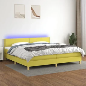 3133668 vidaXL Pat cu arcuri, saltea și LED, verde, 200x200 cm, textil