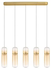 Lustra moderna cu 5 pendule LED, Metal, Auriu, Sticla, Amber, Norma