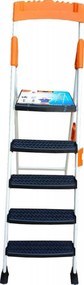 Scara dubla pliabila din aluminiu emailat HouseXL® Harbinger, plianta, maxim 155 kg, trepte si platforma acoperite cu plastic anti-aderent, picioare