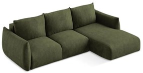 Colțar verde extensibil cu tapițerie din chenille (cu colț pe partea dreaptă/cu șezlong) Leila – Makamii