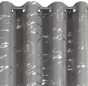Draperie gri unică pe cercuri, cu inscripții 140 x 250 cm