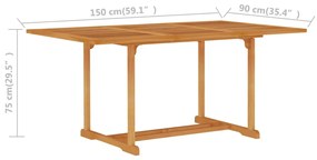 Masa de gradina, 150x90x75 cm, lemn masiv de tec 1, Dreptunghiular, 150 x 90 x 75 cm