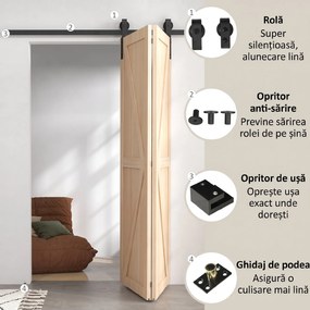 HOMCOM Kit pentru ușă glisantă pliabilă, oțel carbon, negru, 152,5x0,5x4 cm | Aosom Romania