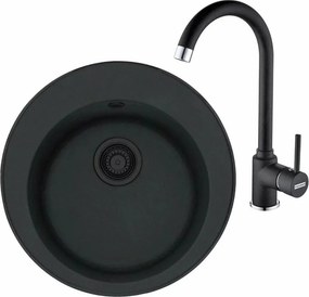 Set chiuveta bucatarie compozit Franke Rotondo VN 51 cm finisaj negru mat si baterie Pola