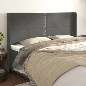 vidaXL Tăblie de pat cu aripioare gri închis 203x16x118/128 cm catifea