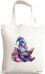Sacosa de Panza pentru Cumparaturi, Geanta Tote, model The Bookish Gnome 10 38 x 34.5 cm, Alba, BEKZ®