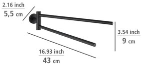 WENKO 24238100 - Suport pentru prosoape BOSIO BLACK, 5,5 x 43 cm, inox/argintiu