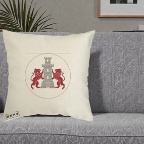 Perna Personalizata Cetatea Turnu Magurele Heraldic, 40x40 cm, Ecru, Husa Detasabila, Perna Inclusa, BEKZ®