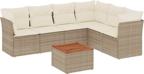 vidaXL Set canapele de grădină, 7 piese, cu perne, bej, poliratan