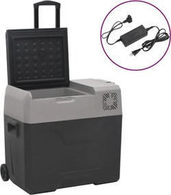 vidaXL Ladă frigorifică cu roată&adaptor negru&gri 30 L polipropilenă