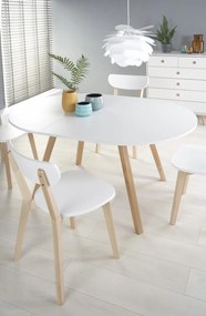 Set masa extensibila Ruben alb/stejar miere L102-142 cm + 4 scaune Buggi alb/natur