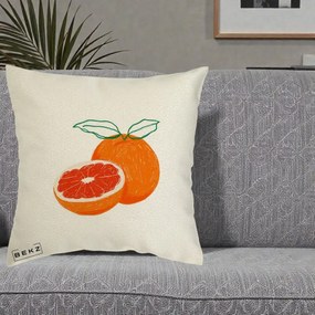 Perna Decorativa Grepfrut Citrus, 40x40 cm, Ecru, Husa Detasabila, Perna Inclusa, BEKZ®