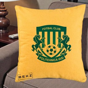 Perna Personalizata FC Politehnica Iasi Fotbal, 40x40 cm, Galben, Husa Detasabila, Perna Inclusa, BEKZ®