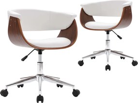 vidaXL Scaune de bucătărie pivotante, 2 buc., alb, piele artificială