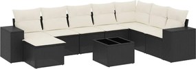 vidaXL Set mobilier de grădină cu perne, 9 piese, negru, poliratan
