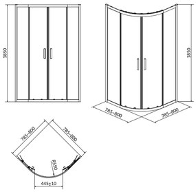 Cabina de dus semirotunda 80x80 cm Cersanit Basic, crom 800x800 mm