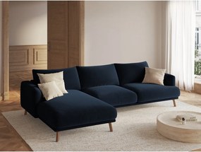 Colțar albastru închis cu tapițerie din catifea (cu colț pe partea stângă/cu șezlong) Naomi – Micadoni