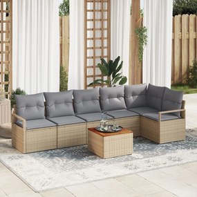 vidaXL Set de canapele pentru grădină cu pernă 7 pcs Bej Rattan poli
