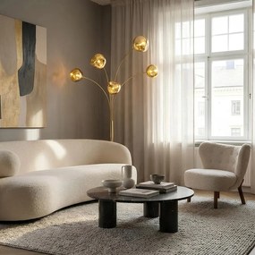 Lampa de podea moderna cu 5 globuri sticla aurie LIQUID DIAMOND