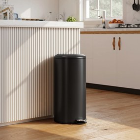 HOMCOM Coș de gunoi 30 L cu pedală și capac, recipient interior, funcție soft-close 36 x 30 x 63,5 cm, negru | Aosom Romania