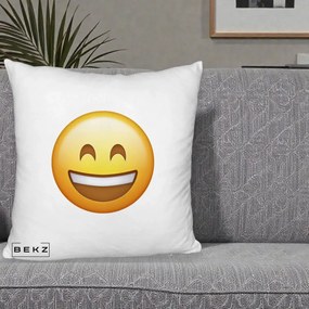Perna Decorativa Emoji Zambet Mare, 40x40 cm, Alb Pufos, Husa Detasabila, Perna Inclusa, BEKZ®