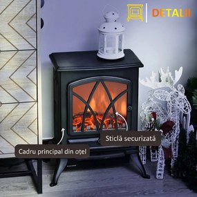 HOMCOM Șemineu Electric cu Efect de Flăcări, Sobă Electrică cu Termostat și Lumină Reglabilă, 45x28,5x54 cm, Negru | Aosom Romania