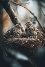 Fotografie Birds In Nest No 2, Treechild