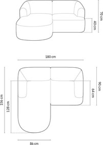 Colțar bej cu tapițerie din catifea (cu colț pe partea stângă/cu șezlong) Campi – Cosmopolitan Design