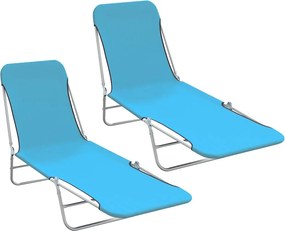 vidaXL Șezlonguri pliabile, 2 buc., albastru, oțel & textil