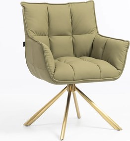 HR560 BAZĂ STEA Scaun Khaki Piele Ecologica Premium Soft cu Bază Aurie
