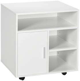 HOMCOM dulap cu sertare, cu 4 roti si 2 frane, usor de mutat, Dulap birou din Lemn, cu Rafturi Deschise, 60x50x65.5cm, Alb | Aosom Romania