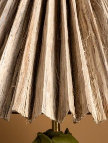 Lampă de masă din iută cu abajur plisat natur și structură din hârtie mâché verde, formă florală sculptată, finisaj natural, 67,5×50 cm, „Artyso"