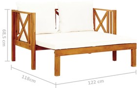 Banca gradina cu 2 locuri  perne, 122 cm, lemn masiv acacia Crem, 122 cm, 1, 1
