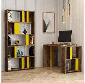 Masă PC cu raft Limba (Nuc + Galben). 1088397