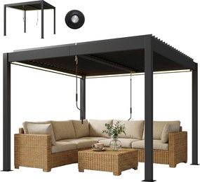 Outsunny Pergolă 3x3 m acoperiș terasă din aluminiu cu iluminare LED, telecomandă, acoperiș cu lamele reglabil | Aosom Romania