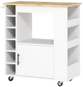HOMCOM Insulă de Bucătărie cu 6 Suporturi pentru Sticle, 3 Rafturi Laterale și Dulăpior cu Balamale, 83x40x83 cm, Stejar | Aosom Romania