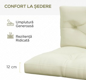Outsunny Set 2 Perne de Grădină pentru Ședere și Spate cu Umplutură Groasă, Perne de Exterior din Poliester pentru Canapele și Paleți, Crem | Aosom Romania